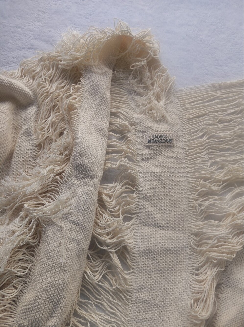 Fausto Betancourt Boho Fringed Cream Kimono Unisex Cover-Up - Picture 2 of 9